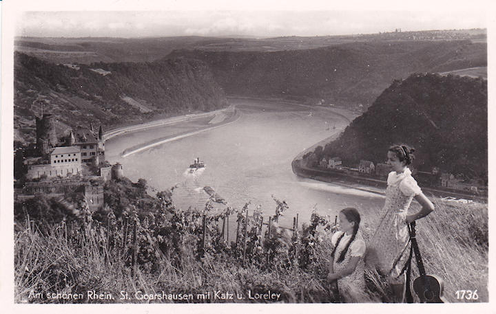 St. Goarshausen med borgen Katz og Loreley-klippen (turistbillede)