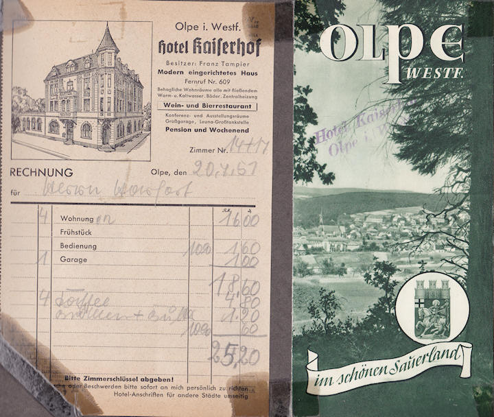 Regningen fra Hotel Kaiserhof i Olpe